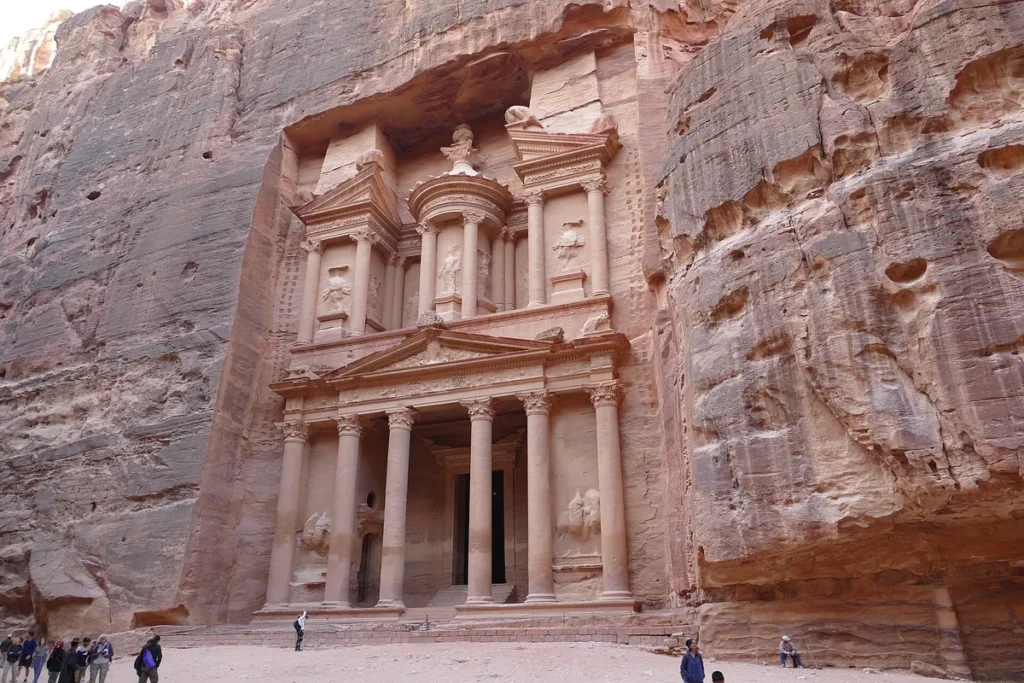 Al Khazneh, the Treasury carved into sandstone at Petra, Jordan